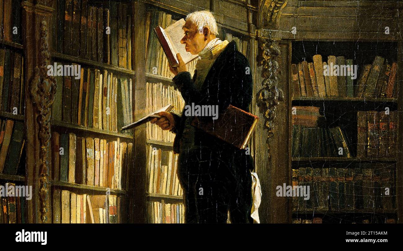 THE BOOKWORM 1850 dipinto dell'artista tedesco Carl Spitzweg (1808-1885) Foto Stock
