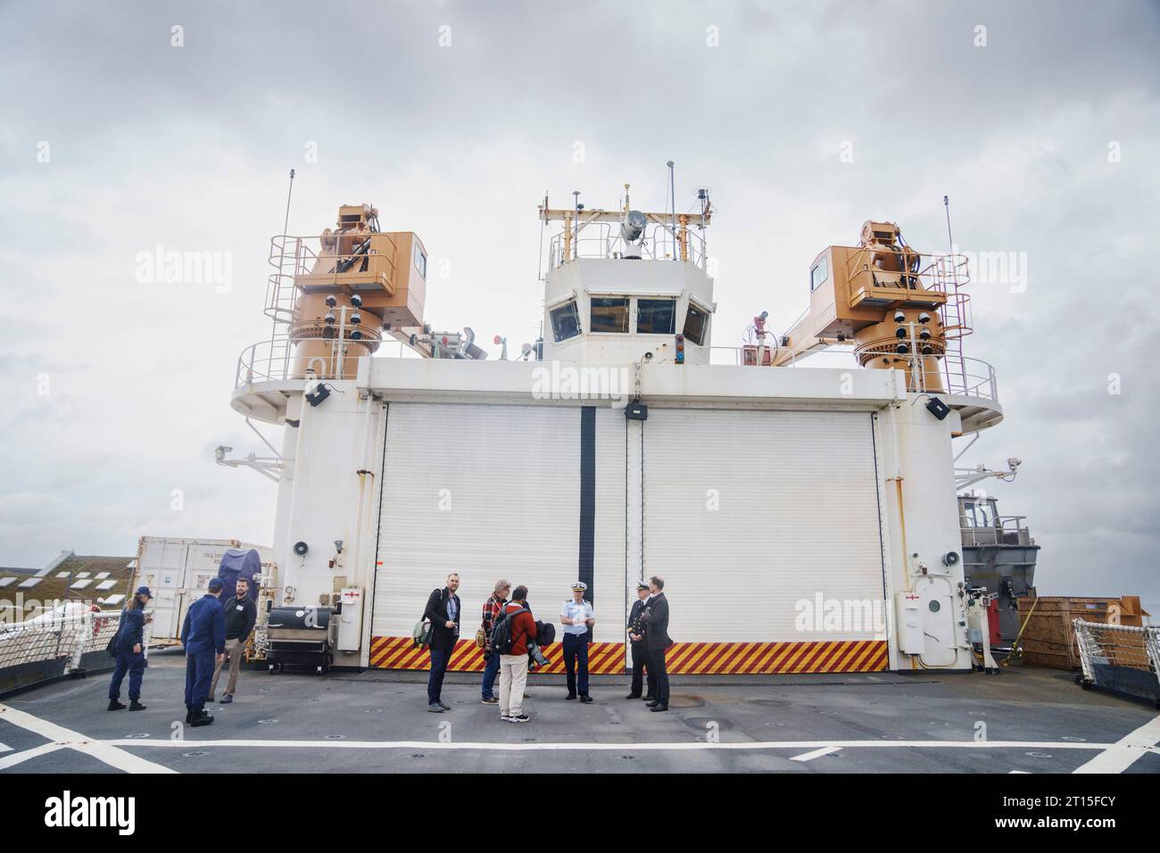 US Coast Guard Cutter Healy ICE breaker si trova a Nordhavn a Copenaghen, mercoledì 11 ottobre 2023. La cutter Healy funge anche da nave da laboratorio che svolge lavori scientifici mentre naviga nei mari del freddo nord. Foto Stock