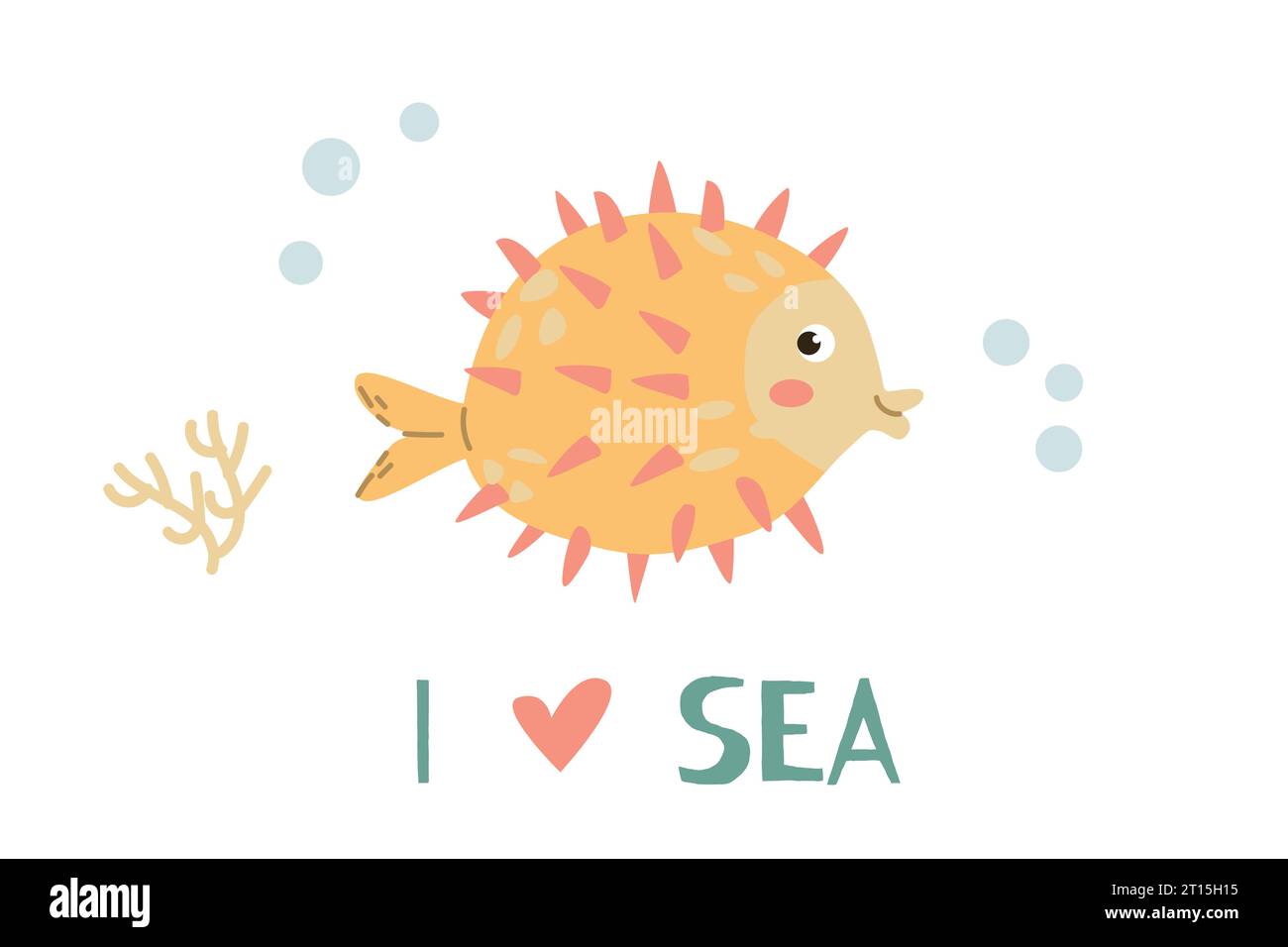 grazioso pesce fugu con scritta - sfondo del bambino Illustrazione Vettoriale