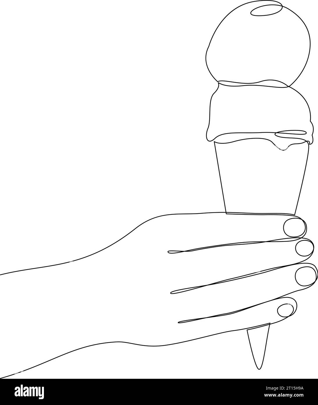 Disegno a una linea di corno gelato con due palle. Illustrazione vettoriale Illustrazione Vettoriale