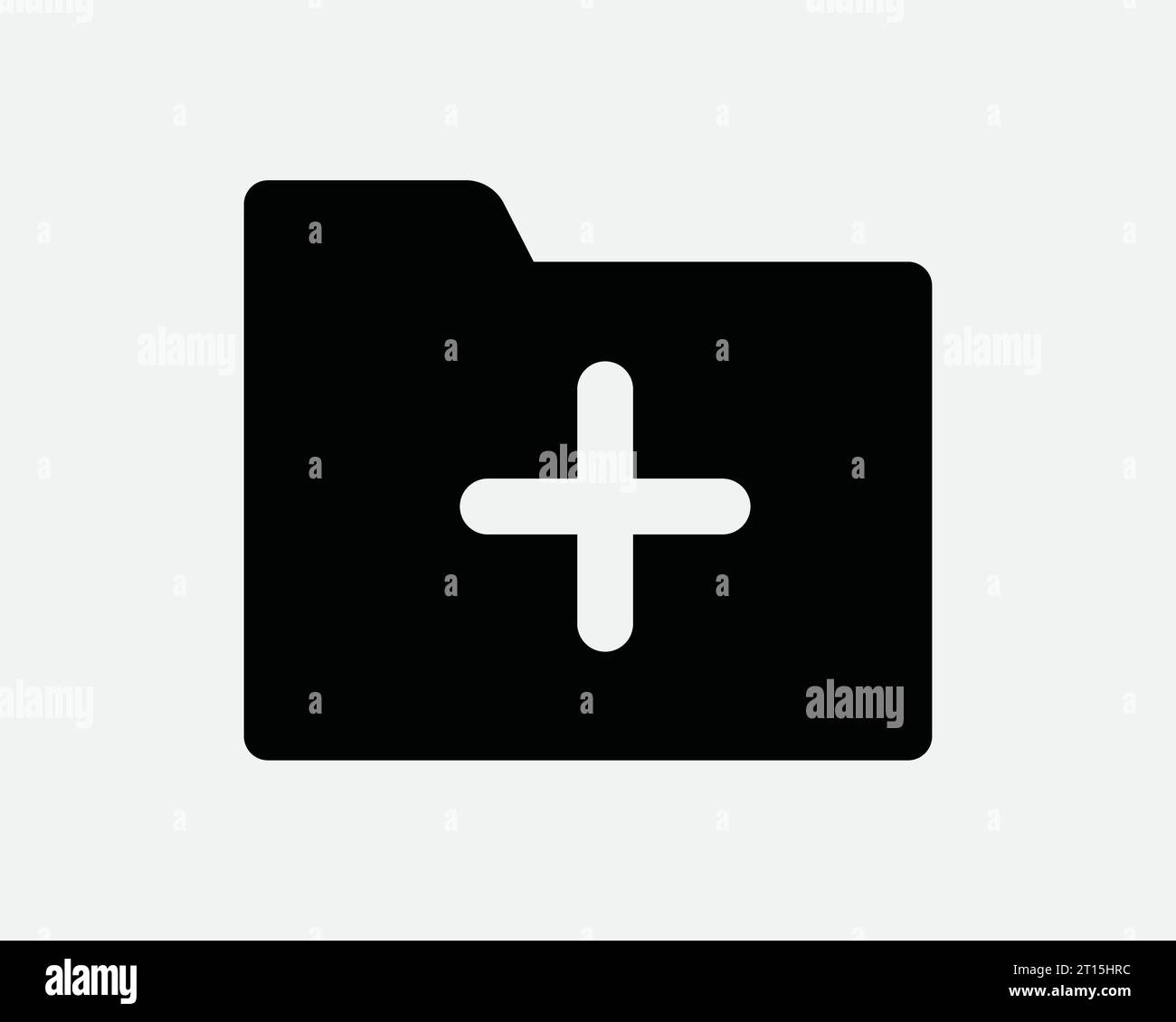 Icona Aggiungi cartella nuovo file spazio aggiuntivo Portfolio Binder Plus Document computer Office Work Nero bianco contorno forma linea simbolo EPS Vector Illustrazione Vettoriale
