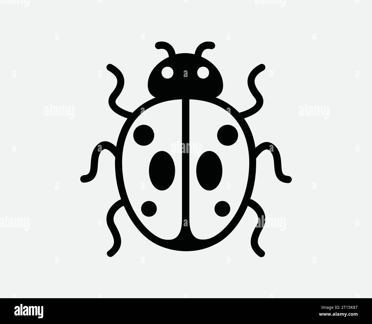 Icona coccinella Lady Bug insetto scarabeo Fly cartone animato disegno vista dall'alto naturale animale selvatico contorno bianco nero segno forma linea simbolo EPS Vector Illustrazione Vettoriale