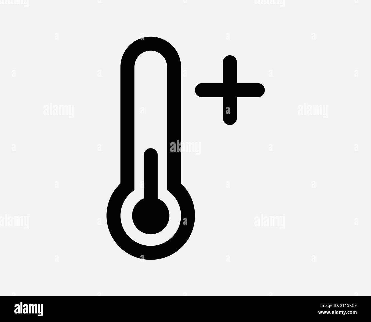 Termometro temperatura positiva Hot Plus aumento aumento aumento aumento aumento aumento maggiore riscaldamento bollitura elevata forma bianco nero contorno icona simbolo simbolo EPS Vector Illustrazione Vettoriale