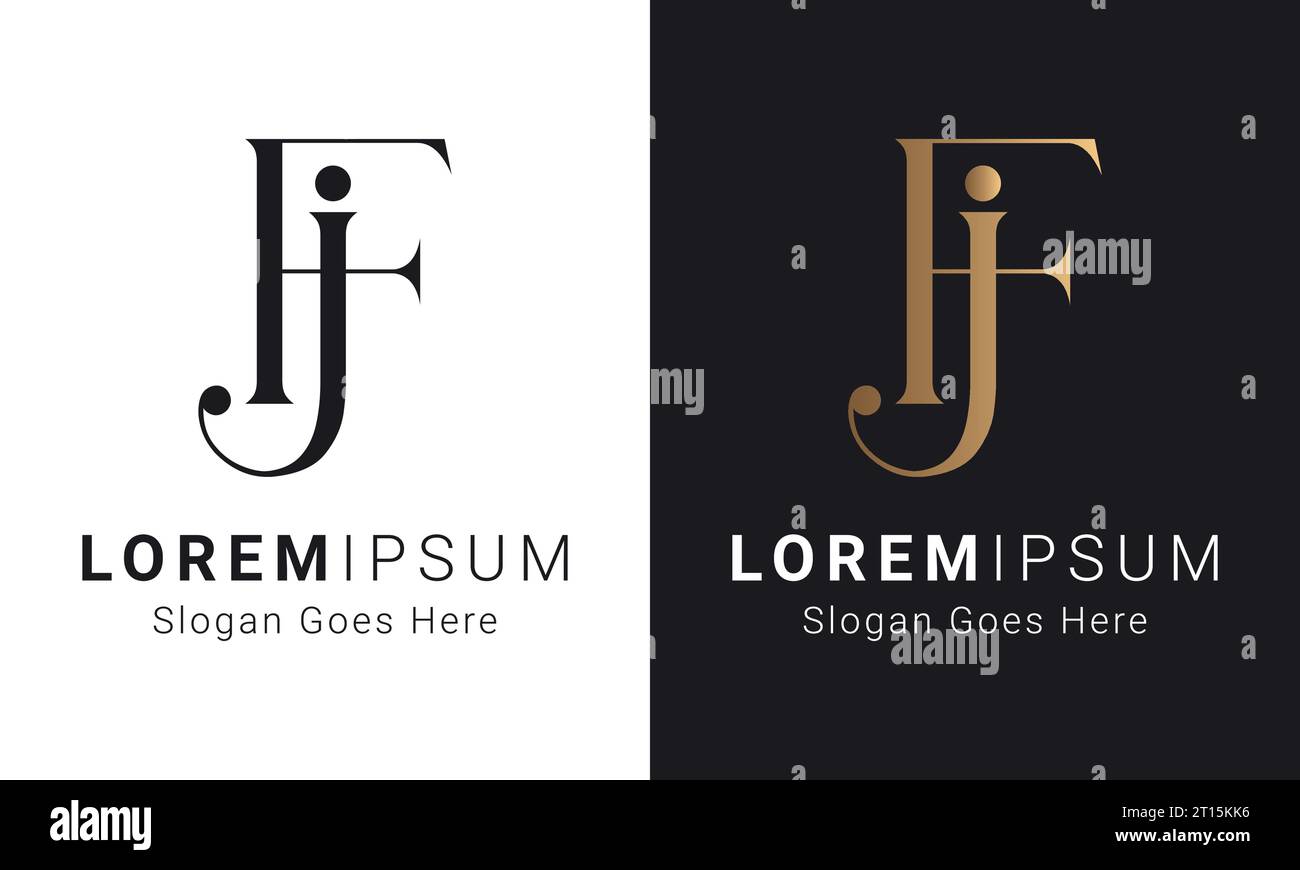 Design esclusivo con logo in lettere di testo monogramma JF o FJ Illustrazione Vettoriale