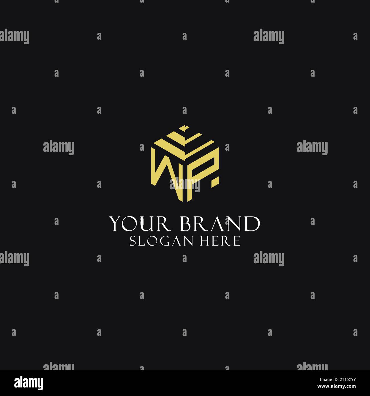 Monogramma iniziale WP con logo a forma esagonale, ispirazione creativa per il design del logo geometrico Illustrazione Vettoriale