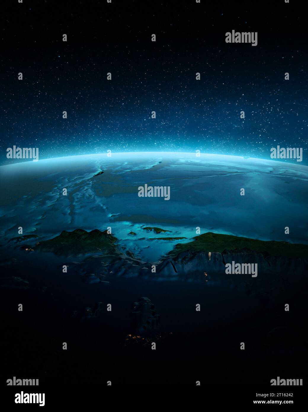 Sud-est asiatico di notte, Papua. Elementi di questa immagine forniti dalla NASA. rendering 3d. Foto Stock