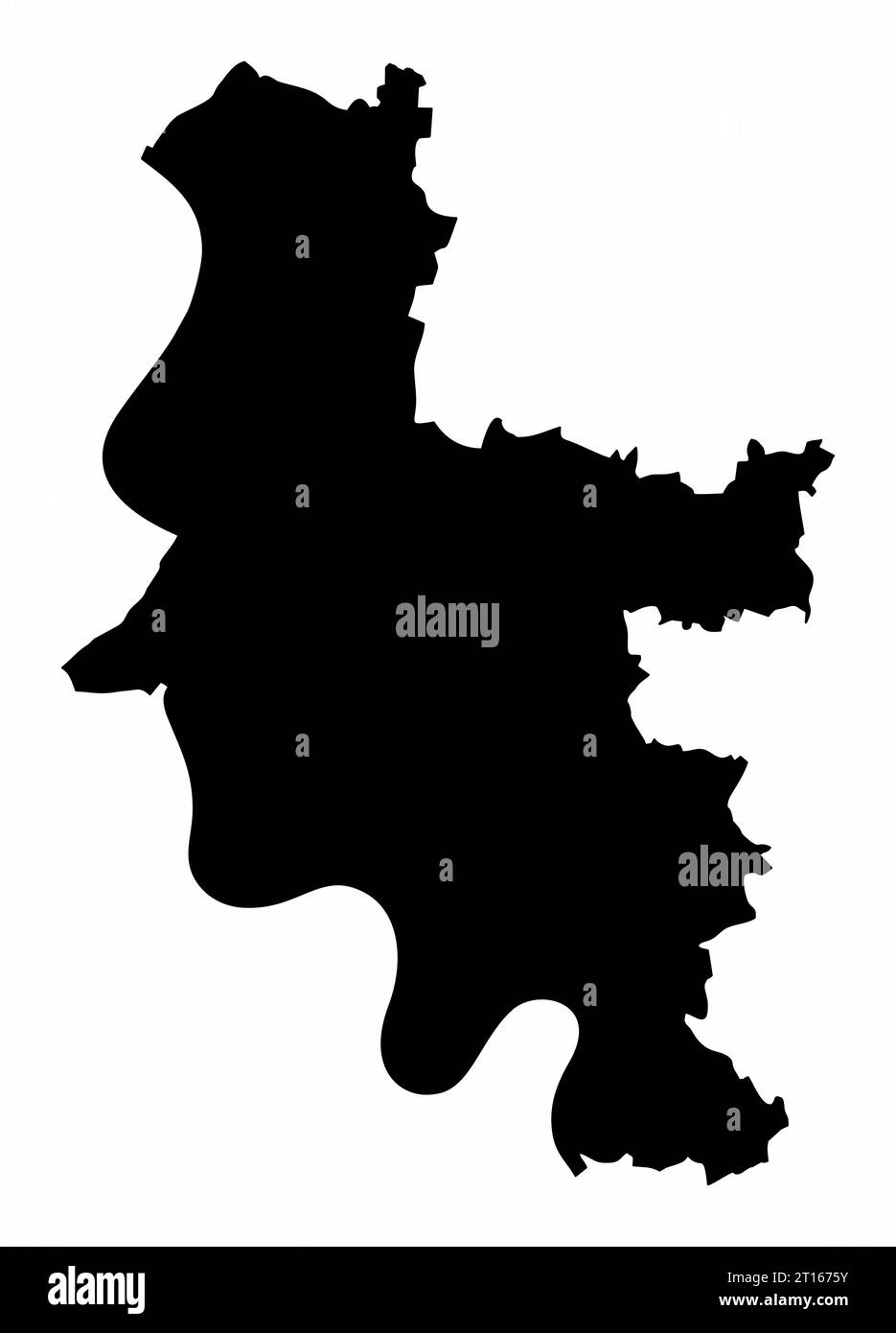 Silhouette della mappa di Dusseldorf isolata su sfondo bianco, Germania Illustrazione Vettoriale