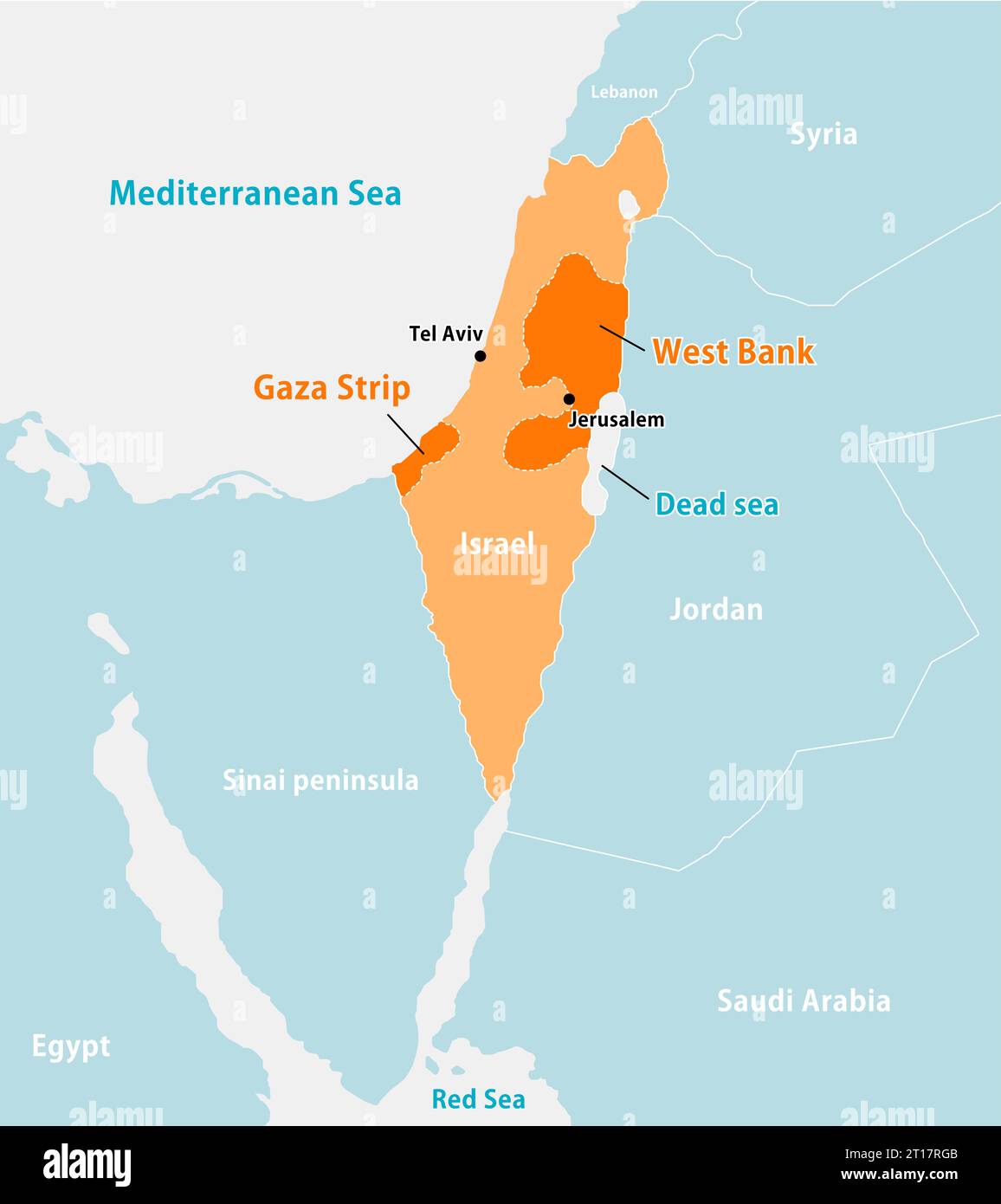 Illustrazione della mappa della guerra in Palestina (Israele, Palestina e Striscia di Gaza) e dei paesi circostanti Illustrazione Vettoriale