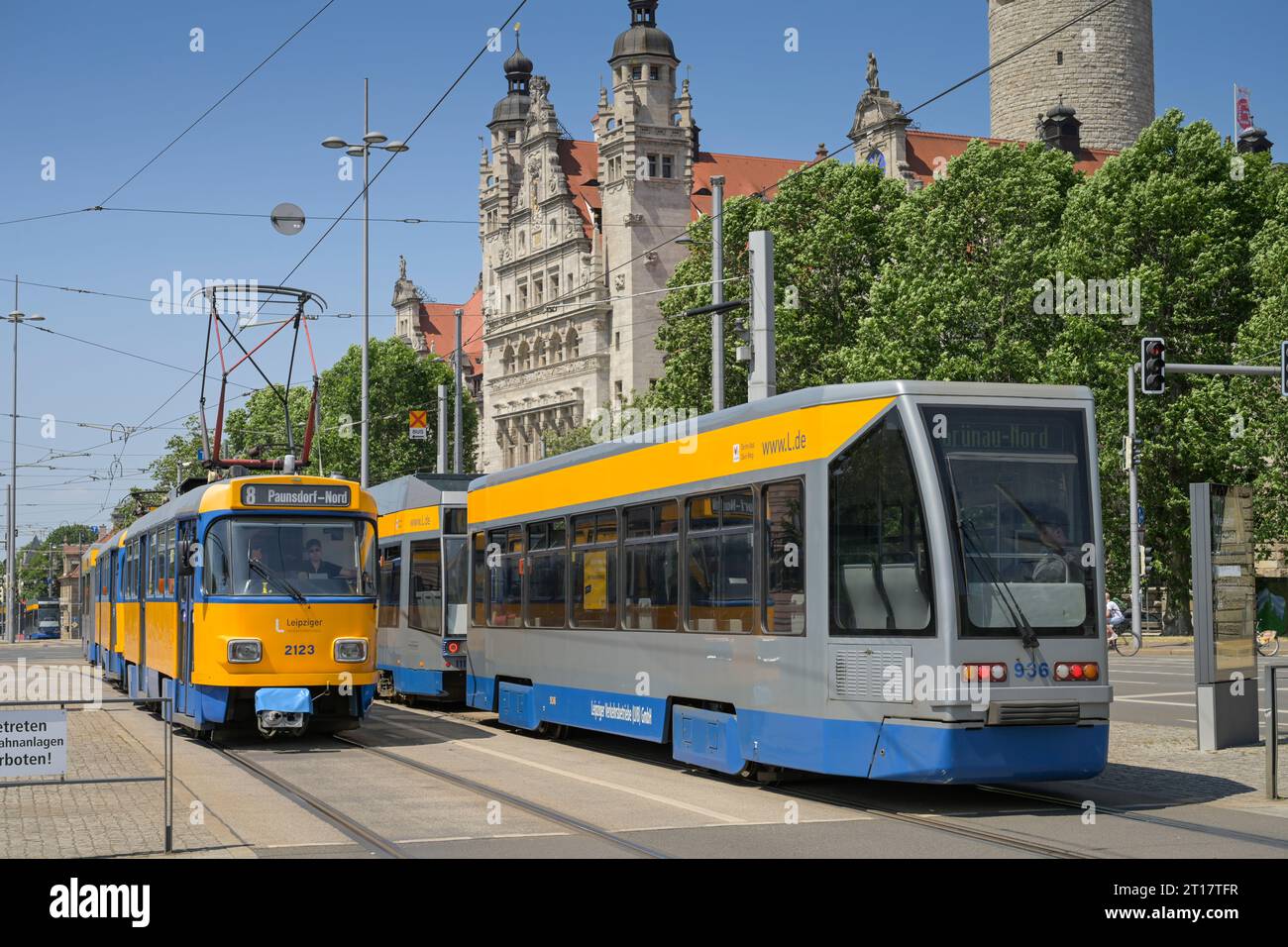 Tram, Leipziger Verkehrsbetriebe, Roßplatz, Lipsia, Sachsen, Deutschland Foto Stock