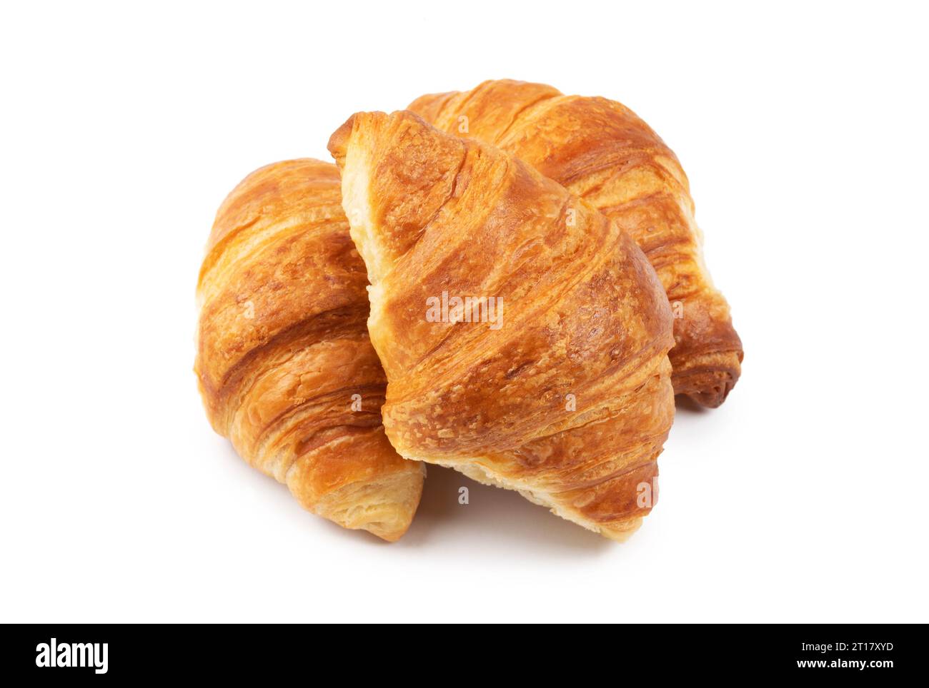 Primi piani di croissant freschi su sfondo bianco Foto Stock