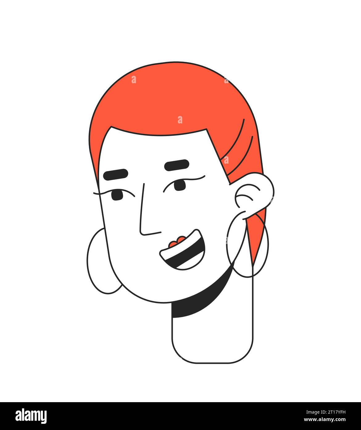 Indossa canestro donna audace con la testa corta dei personaggi dei cartoni animati lineari 2D dal taglio rosso sbiadito Illustrazione Vettoriale