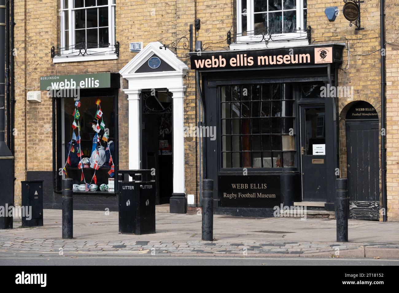 Negozio e museo Webb Ellis, Rugby, Warwickshire, Inghilterra, Regno Unito Foto Stock