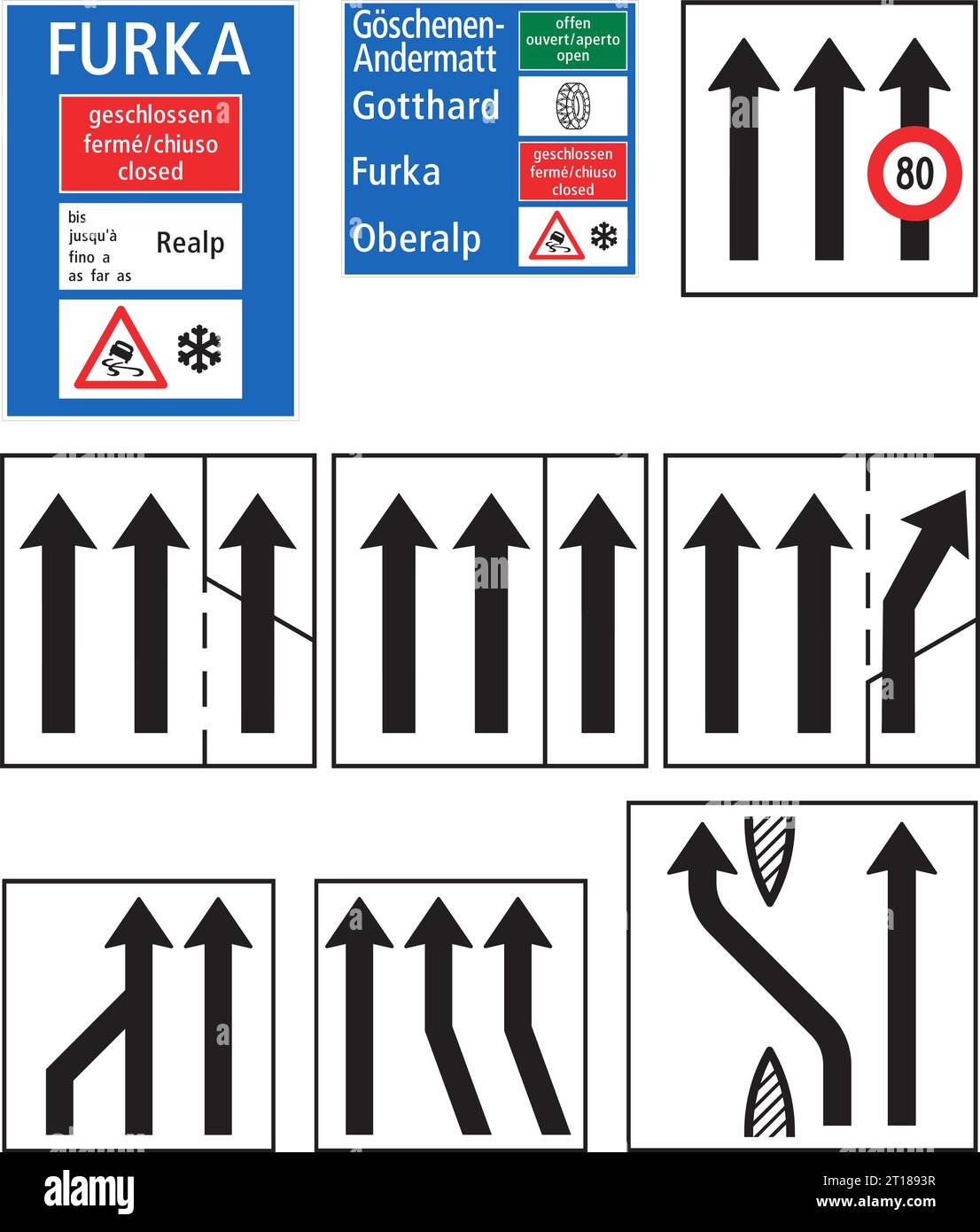 Segnaletica segnaletica generale, segnaletica stradale in Svizzera e Liechtenstein Illustrazione Vettoriale