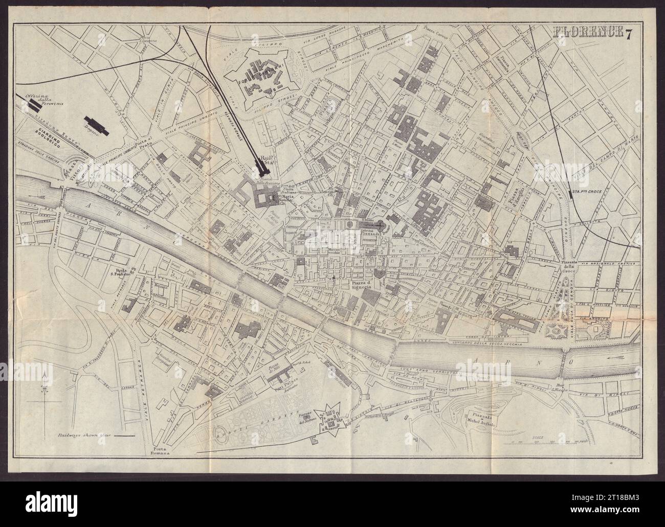 FIRENZE FIRENZE città antica mappa della città. Italia. BRADSHAW c1899 vecchio Foto Stock
