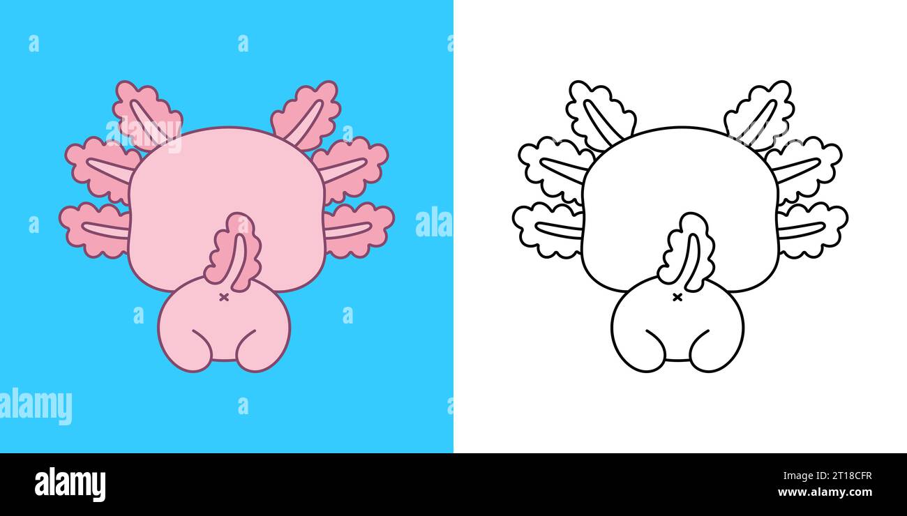 Impostare Vector axolotl multicolore e bianco e nero. Kawaii Clip Art Animal. Illustrazione Vettoriale