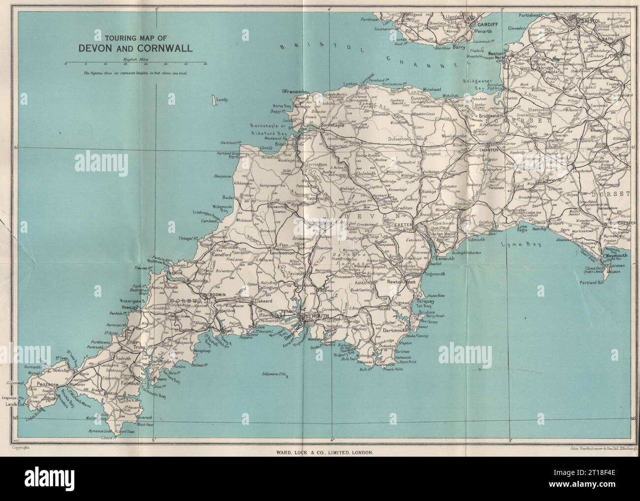 MAPPA DEL DEVON E DELLA CORNOVAGLIA. Inghilterra sud-occidentale. WARD LOCK 1951 vecchio Foto Stock