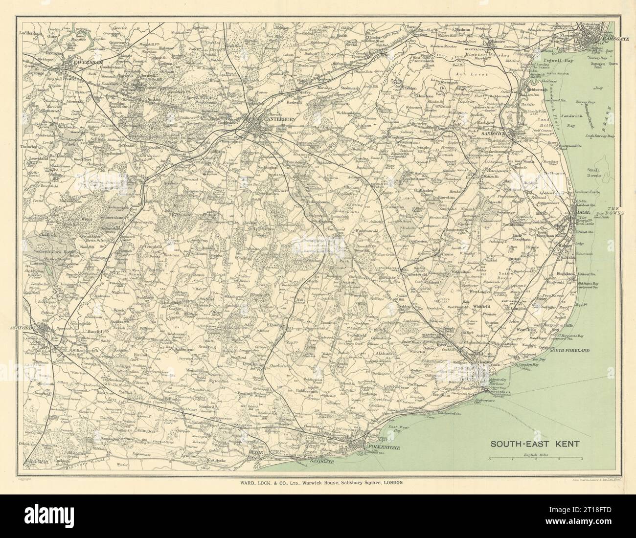 SOUTH EAST KENT Canterbury Deal dover Folkestone Ashford Faversham 1924 mappa Foto Stock