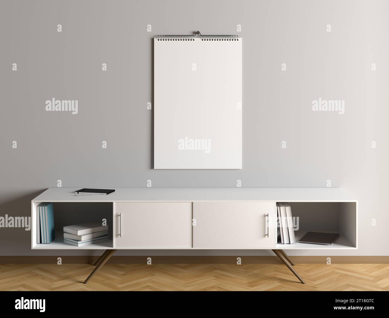 Modello di calendario da parete in salotto Foto Stock