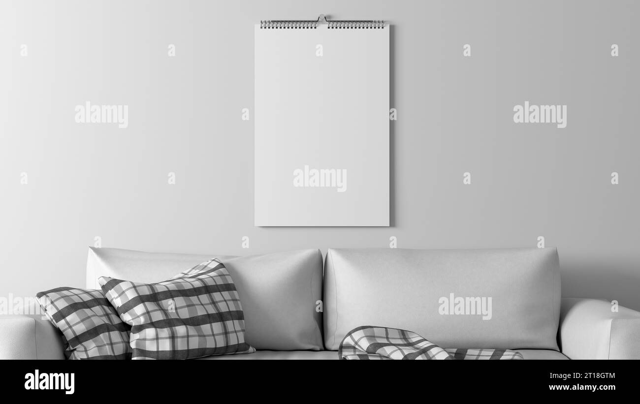 Modello di calendario da parete in salotto Foto Stock