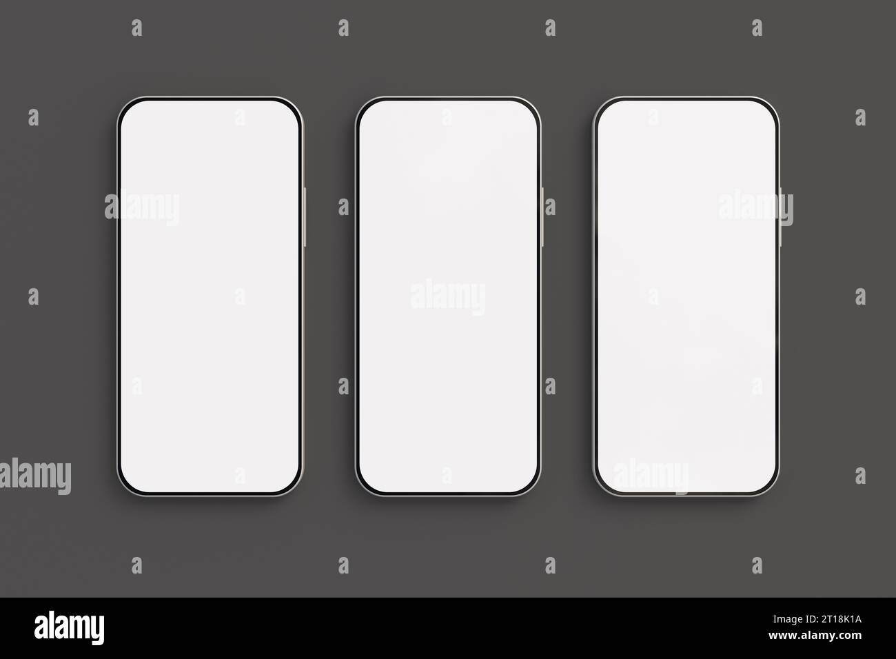 Mockup di tre smartphone su sfondo grigio Foto Stock