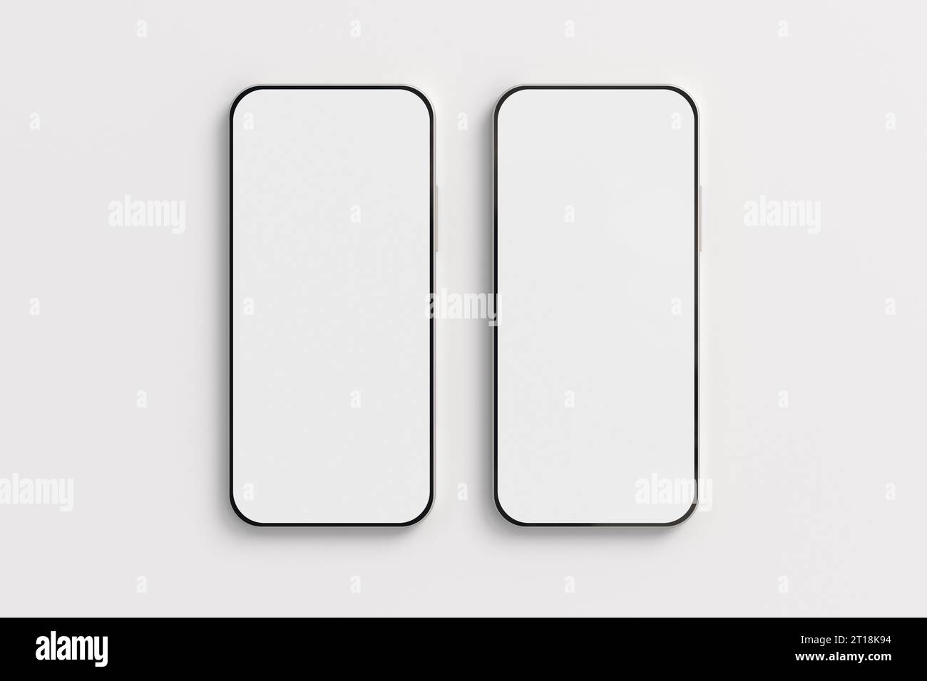 Due modelli di smartphone con schermo vuoto su sfondo bianco Foto Stock