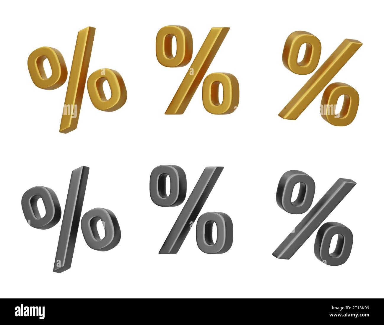 Segno percentuale 3d oro e argento, sconto. Illustrazione vettoriale isolata su sfondo bianco Illustrazione Vettoriale