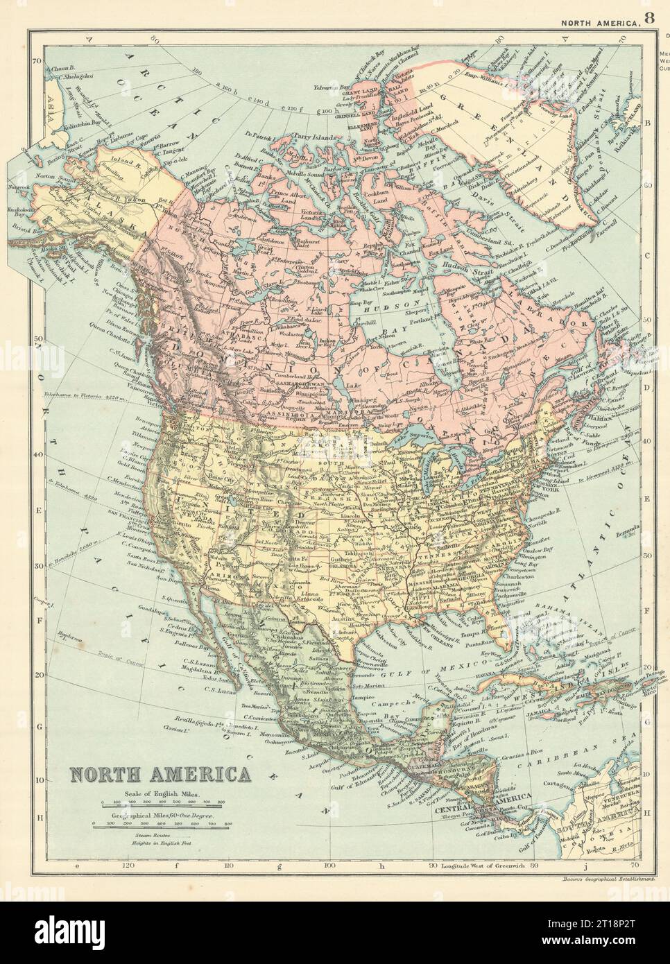 NORD AMERICA. Politica. Stati. Atahbasca Keewatin Assiniboia. Mappa di BACON 1894 Foto Stock