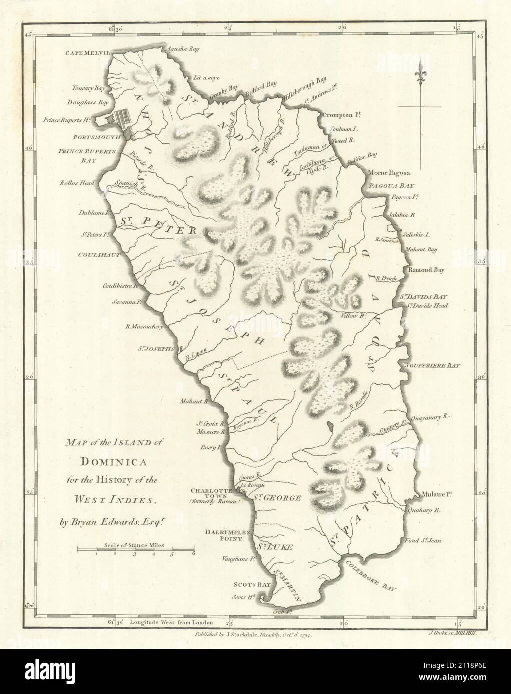 'Map dell'isola di Dominica " di Bryan EDWARDS. Indie Occidentali. Caraibi 1794 Foto Stock