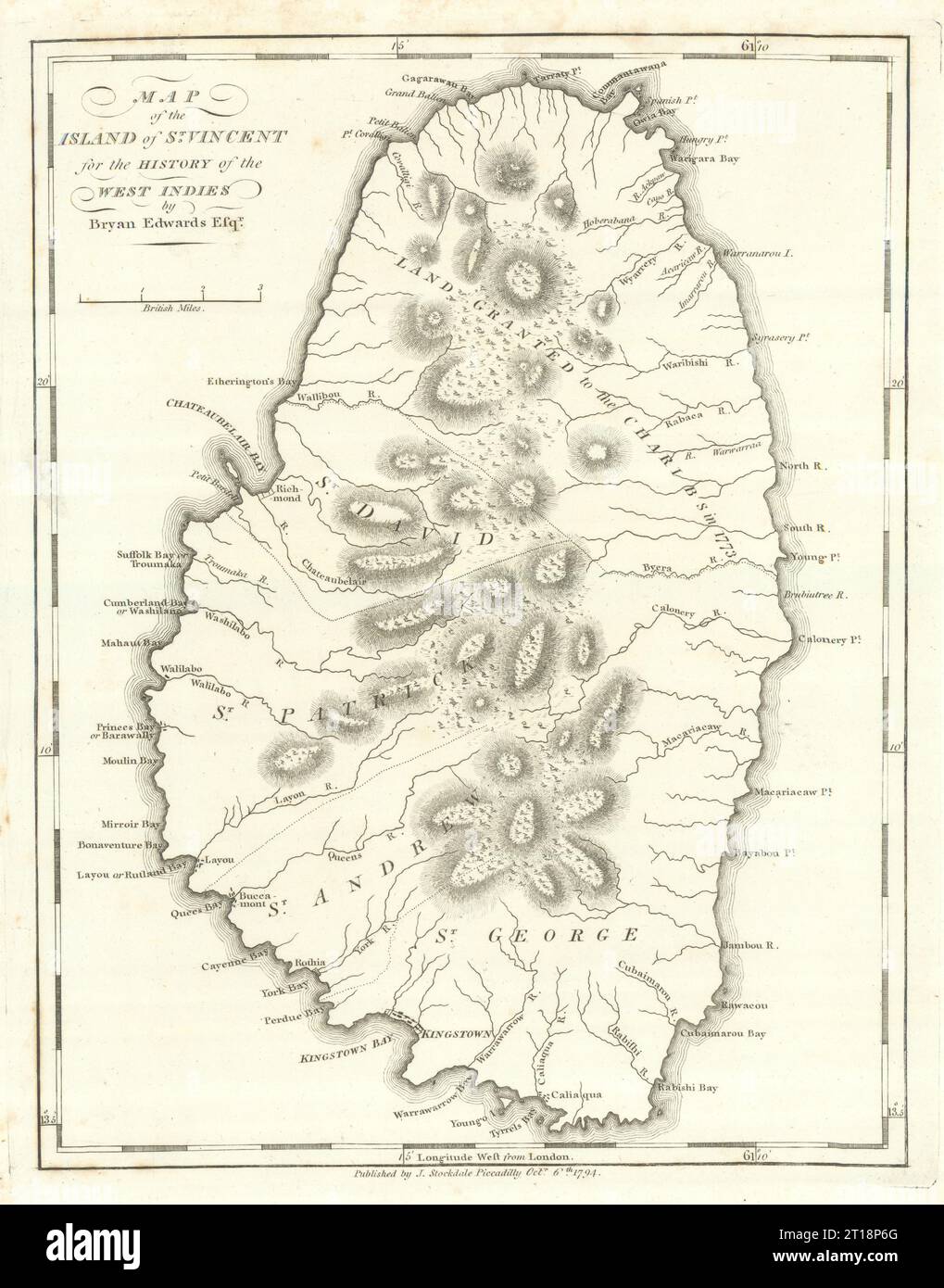 'Map dell'ISOLA DI ST. VINCENT'. Da Bryan EDWARDS. West Indies CARAIBI 1794 Foto Stock