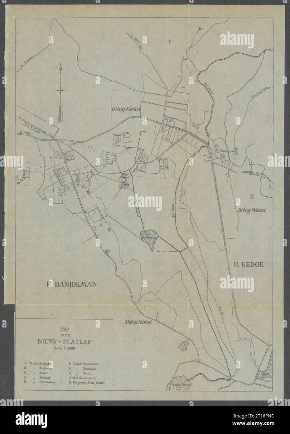 Mappa dell'Altopiano di Dieng, Giava, Indonesia. VAN STOCKUM 1930 vecchia annata Foto Stock