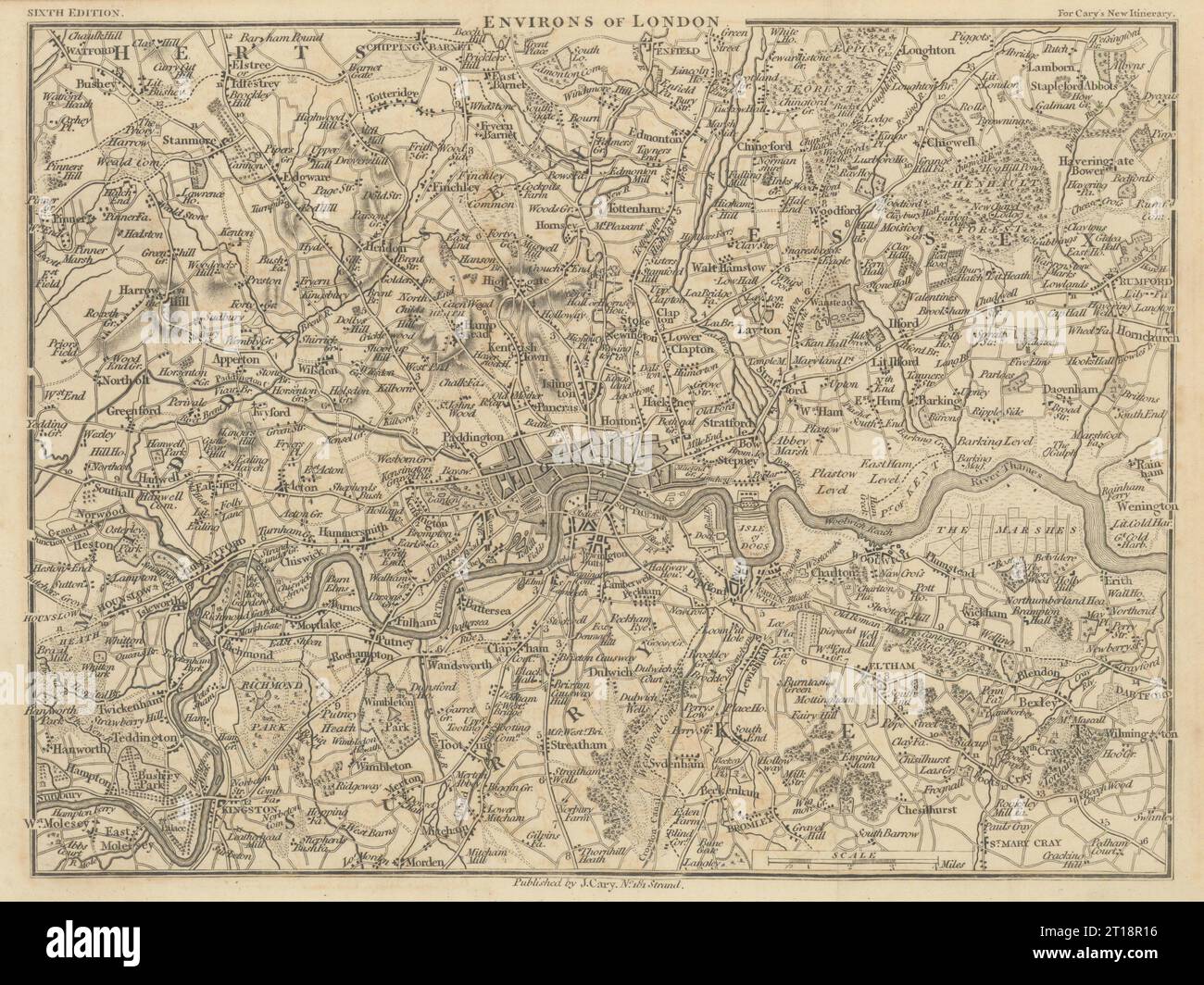 DINTORNI DI LONDRA di John CARY. Mappa antica in miniatura risalente al 1815 Foto Stock