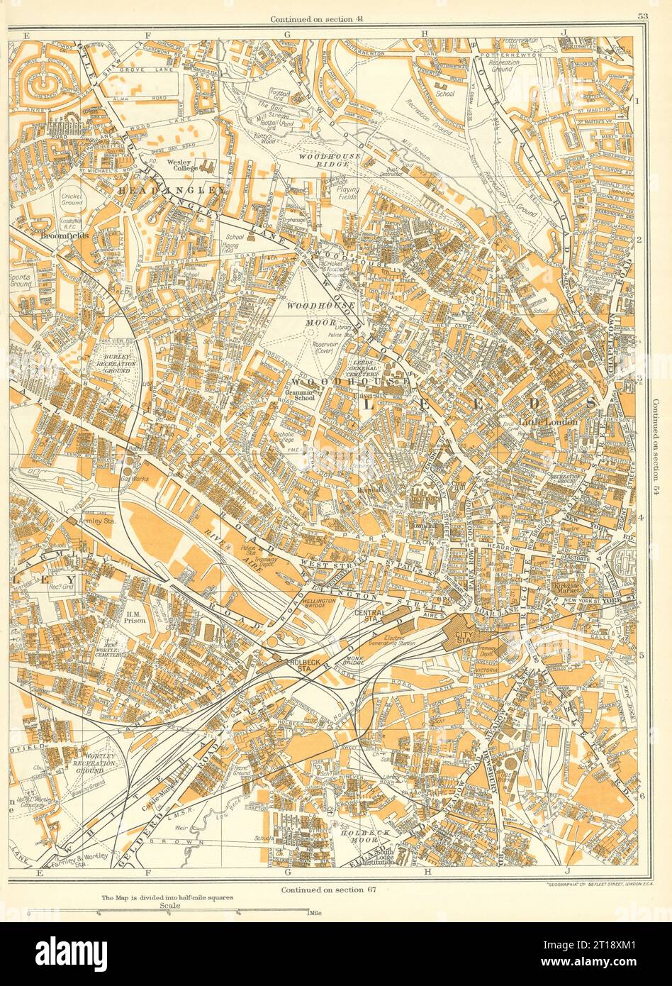 LEEDS Woodhouse Moor Woodhouse Broomfields Headingley Armley 1935 vecchia mappa Foto Stock
