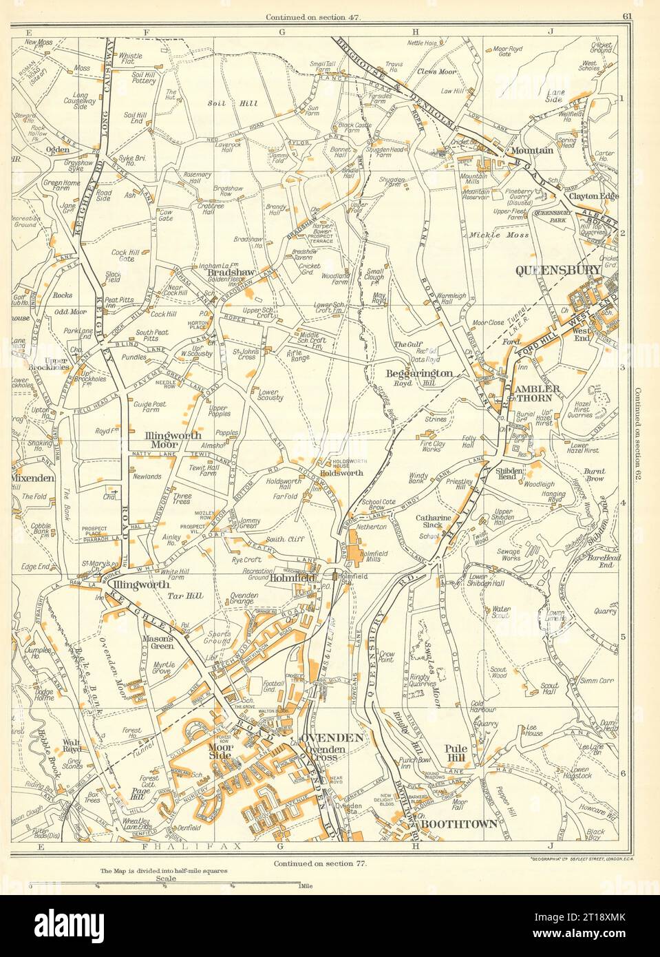 YORKSHIRE Ovenden Boothtown Illingworth Queensbury Ambler Thorn 1935 vecchia mappa Foto Stock