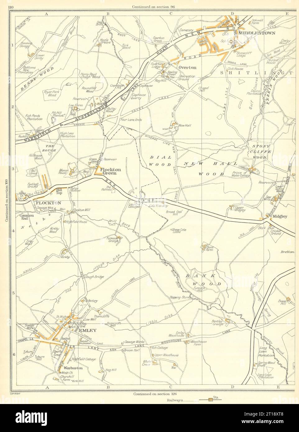 YORKSHIRE Flockton Emley Stony Cliffe Wood Overton Middlestown 1935 vecchia mappa Foto Stock