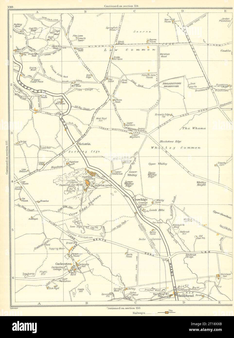 YORKSHIRE Carlecotes Crow Edge Whams Victoria Birds Edge Maythorn 1935 vecchia mappa Foto Stock