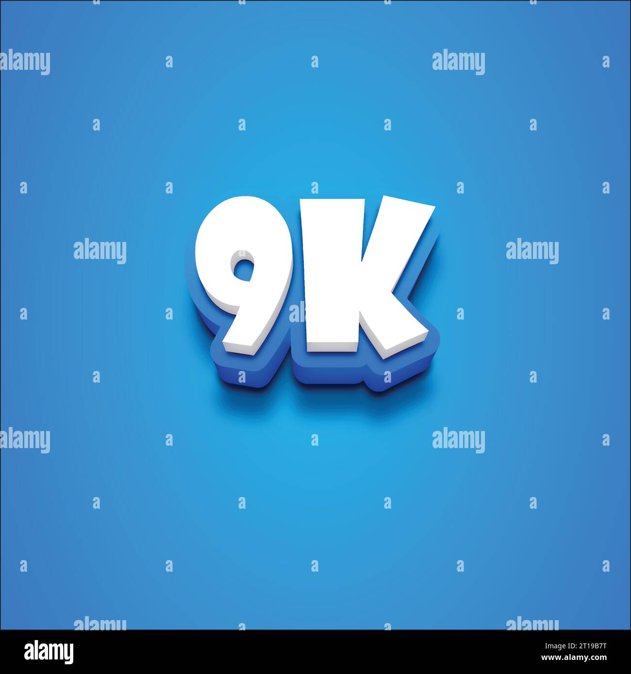 Testo vettoriale 3D 9K su una superficie nera blu. Illustrazione Vettoriale