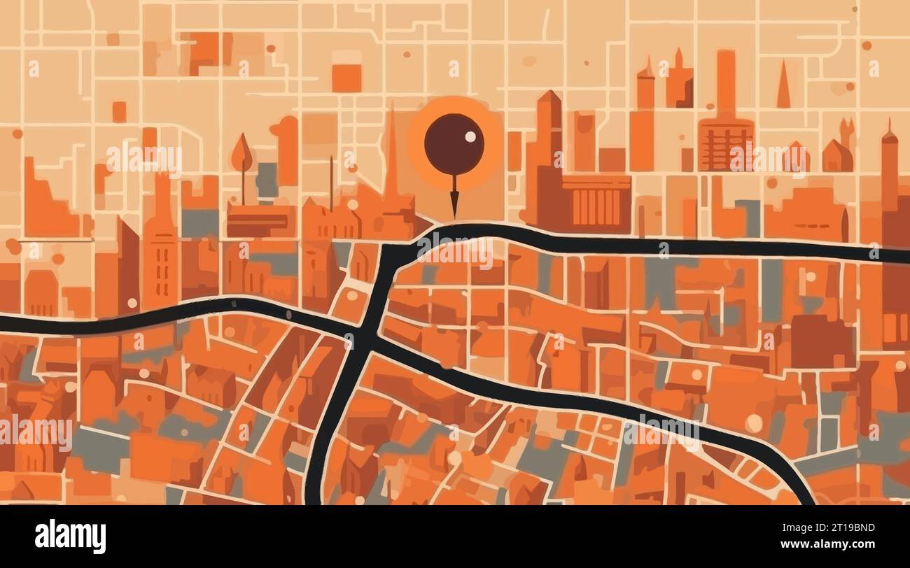 Illustrazione astratta arancione del vettore della mappa della città in stile piatto Illustrazione Vettoriale