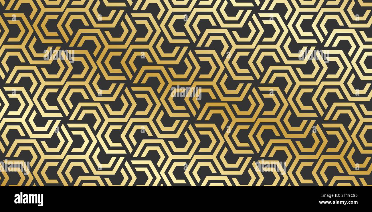 Favi dorati o esagoni. Sfondo astratto oro e nero. Modello tecnologico moderno. Illustrazione vettoriale Illustrazione Vettoriale