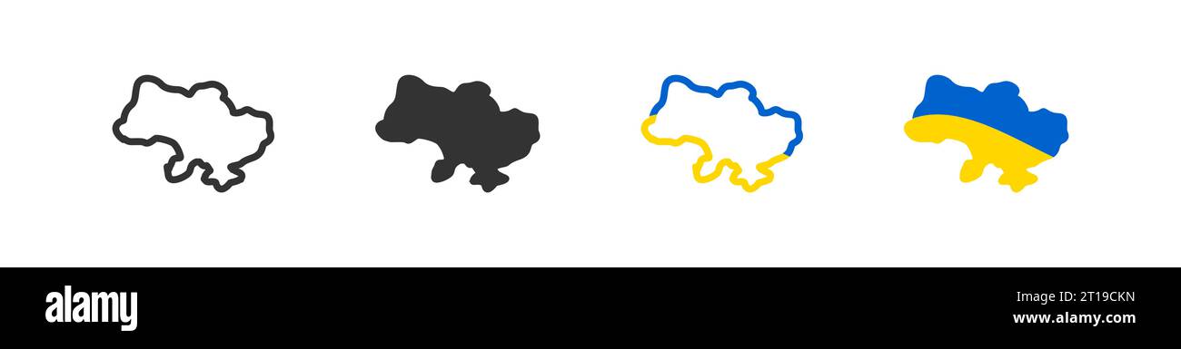 Icona nera e lineare della mappa Ucraina, simbolo piatto isolato. Illustrazione vettoriale Illustrazione Vettoriale