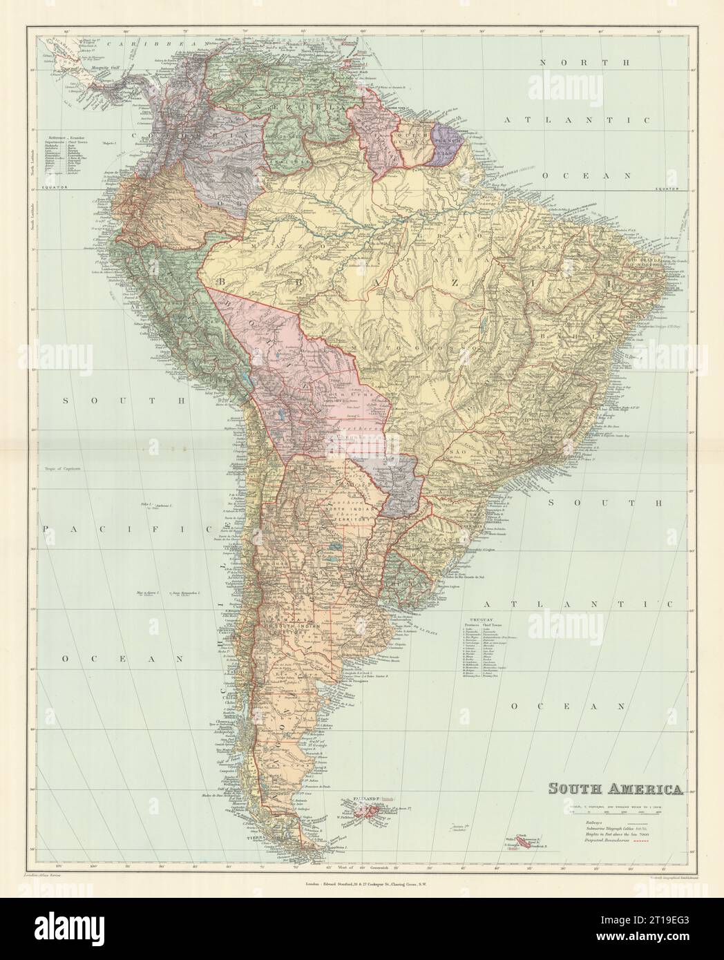 Sud America. Grande 64x51 cm. Mappa storica DI STANFORD del 1894 Foto Stock