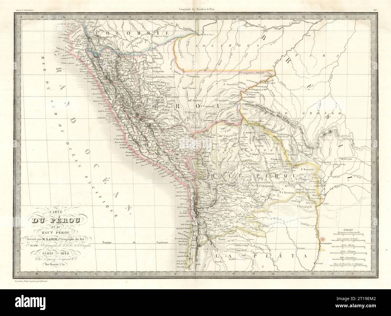 Carte du Pérou et du HautPérou. Perù e alto Perù / Bolivia. Mappa