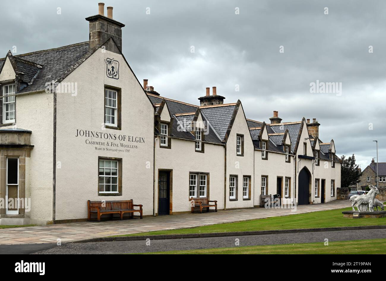 Il sito storico della società di produzione di casmere Johnstons a Elgin, in Scozia. Questa azienda è nota in tutto il mondo per la qualità della sua produzione. Foto Stock
