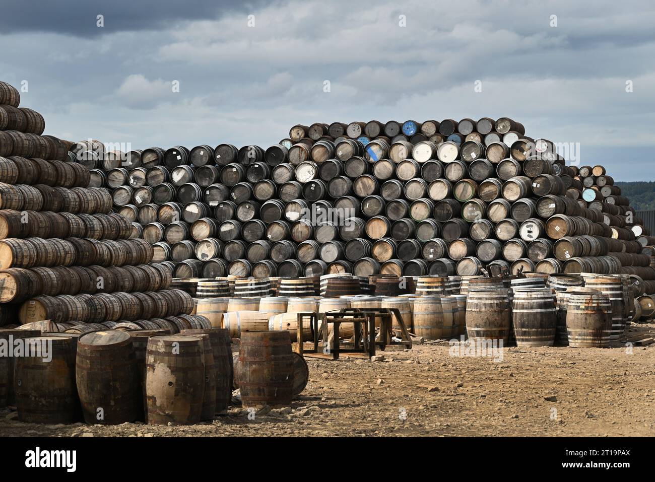 Lo Speyside Cooparage di Craigellachie, in Scozia, produce barili per immagazzinare il whisky al termine del processo di distillazione. Foto Stock