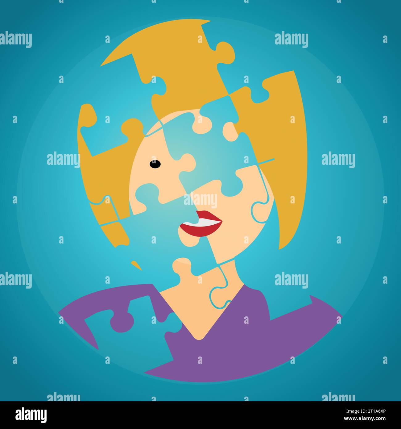 Faccia incompleta di una donna che fa parte di un puzzle Illustrazione Vettoriale
