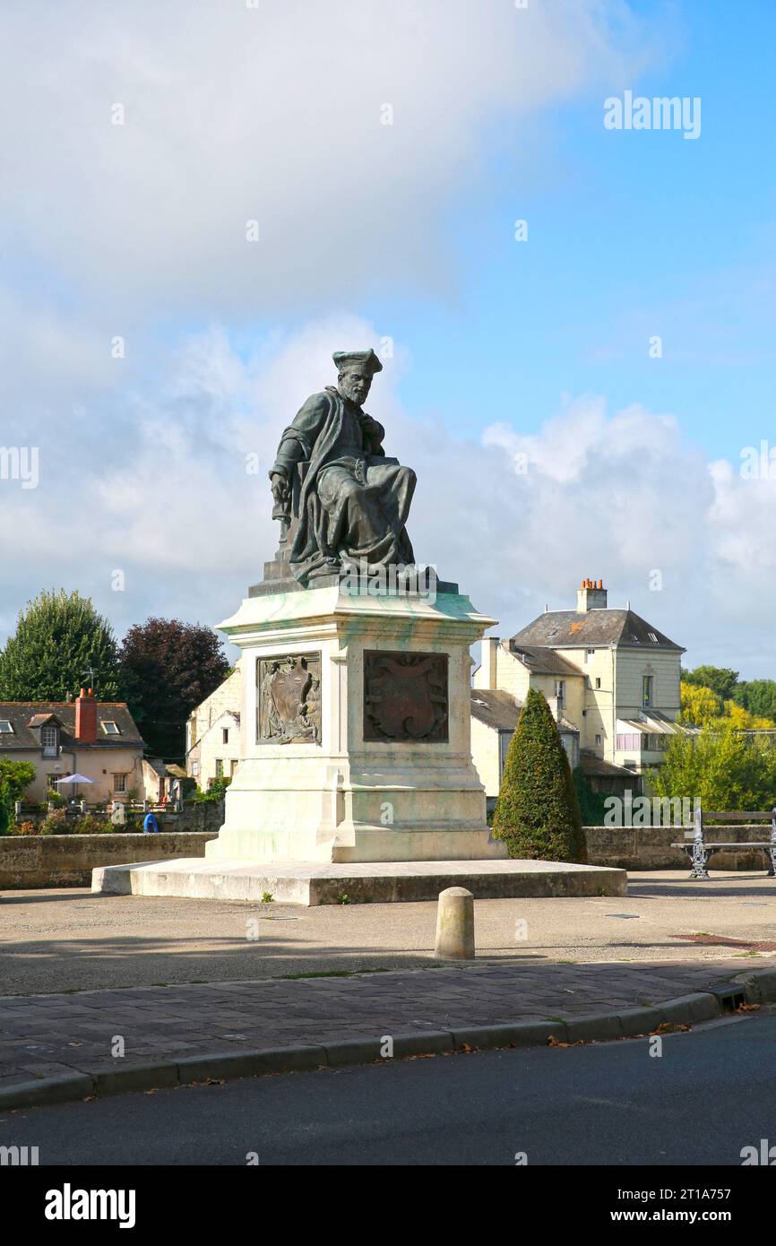 Statua di Rabelais, Chinon, Centre-Val de Loire, Francia Foto Stock
