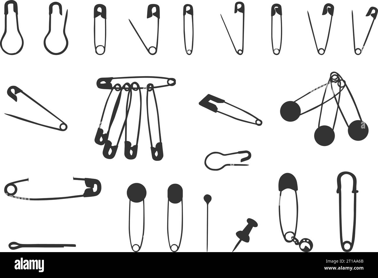 Silhouette del perno di sicurezza, pin di sicurezza SVG, silhouette del perno, pin di sicurezza aperto, silhouette del perno di sicurezza chiusa, gruppo di pin di sicurezza Illustrazione Vettoriale