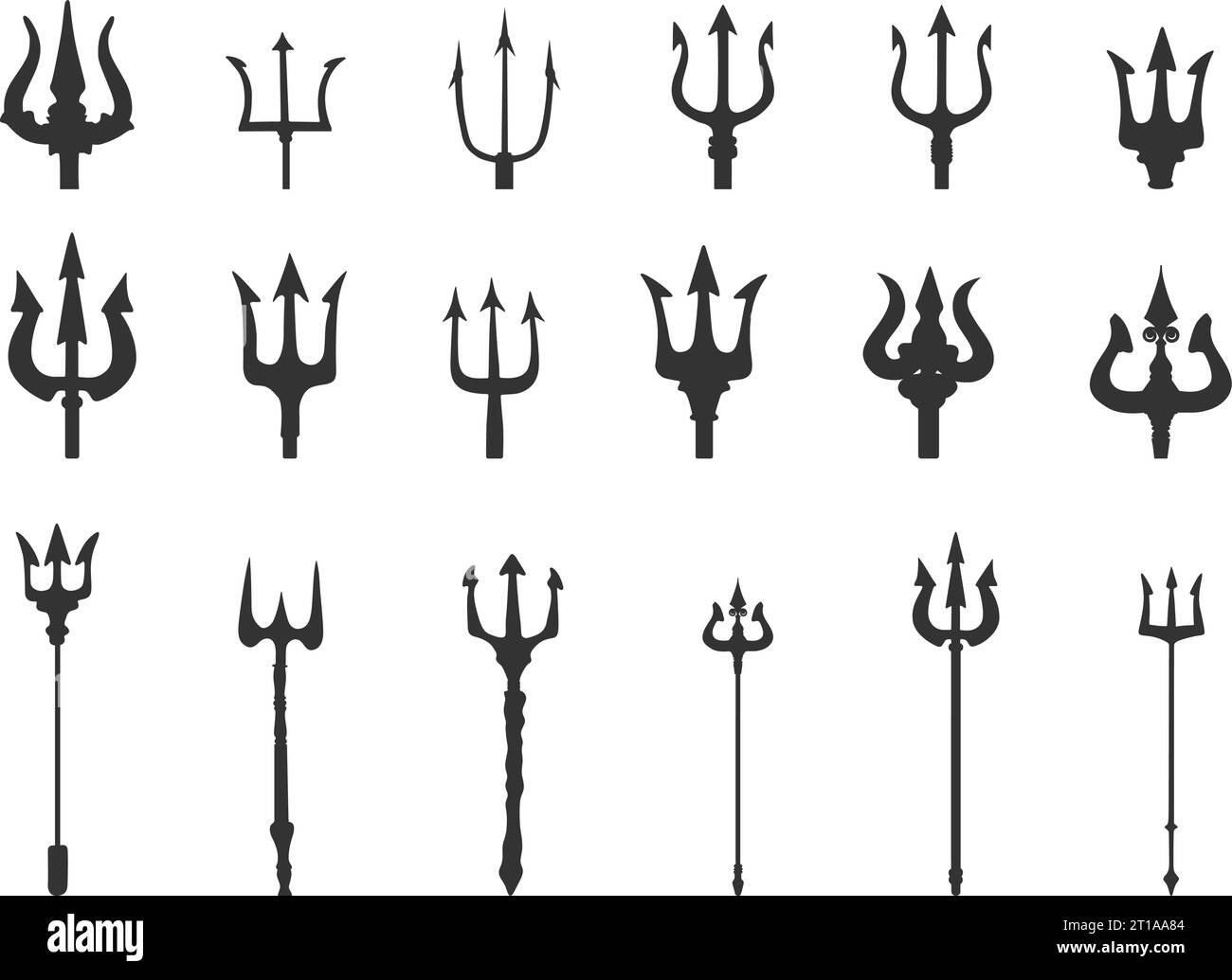 Silhouette Trident, silhouette Pitchfork, Trident svg, Set di icone Trident Illustrazione Vettoriale