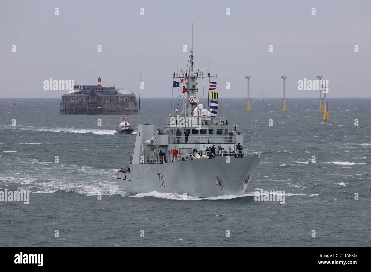 La nave da difesa costiera della Royal Canadian Navy classe Kingston HMCS SUMMERSIDE arriva alla base navale Foto Stock