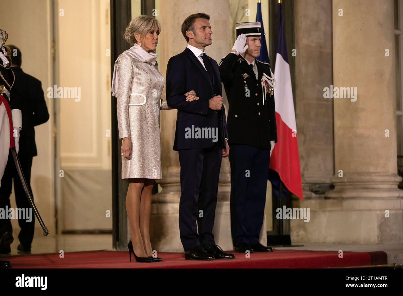 Parigi, Francia, 12 ottobre 2023, sig. Macron, Presidente francese e sua moglie, Brigitte Macron, Francois Loock/Alamy Live News Foto Stock