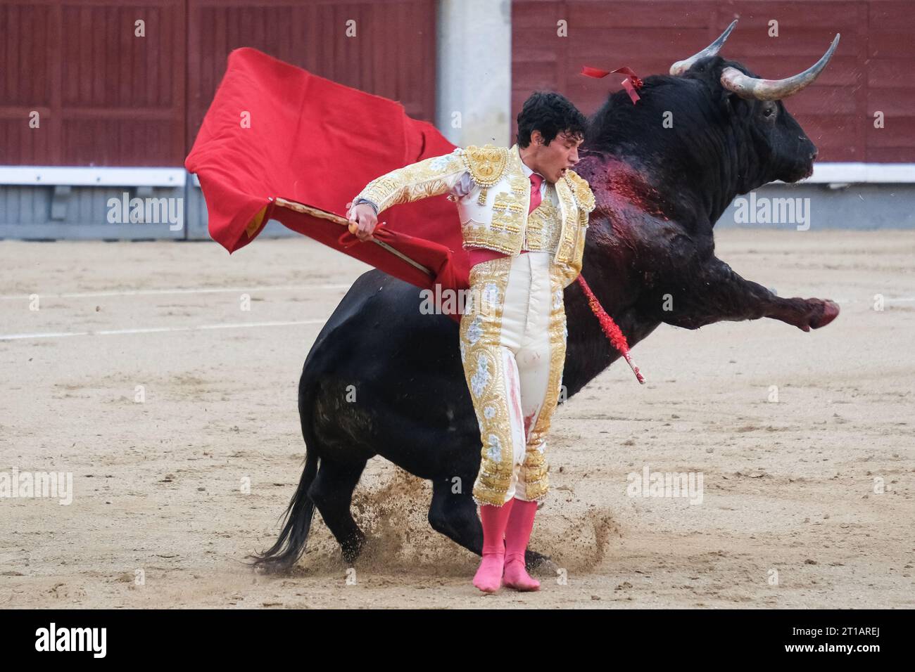 Madrid, Spagna. 12 ottobre 2023. Il bullfighter Isaac Fonseca durante la corrida della feria de otono in Plaza de las Ventas de Madrid, 12 ottobre 2023 Spagna (foto di Oscar Gonzalez/Sipa USA) (foto di Oscar Gonzalez/Sipa USA) credito: SIPA USA/Alamy Live News Foto Stock